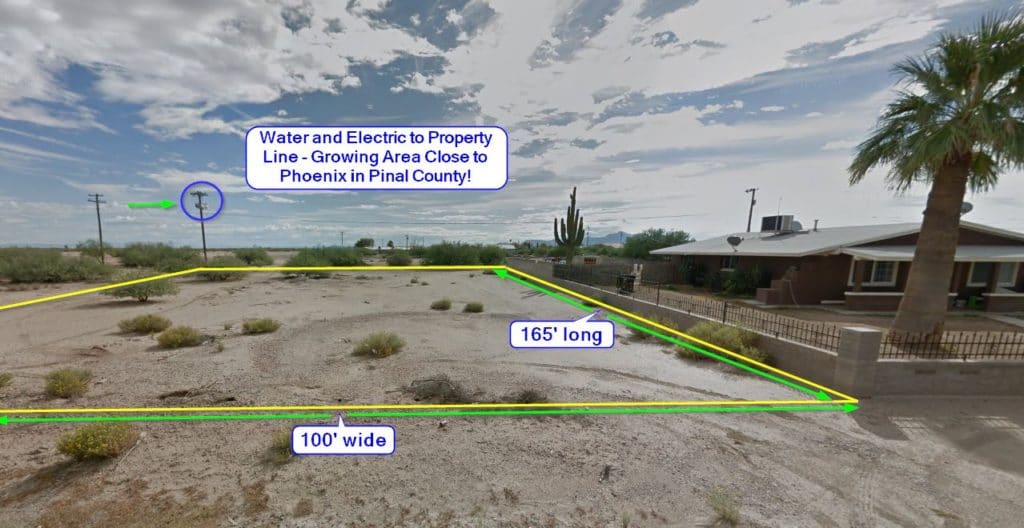 Toltec Eloy AZ Huge 16,117 SF LOT w. Utilities, Near Phoenix in