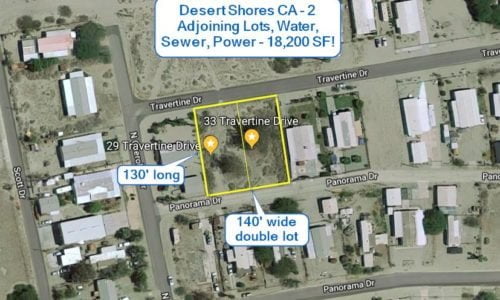 Desert Shores CA - 2 Adjoining Lots, Water, Sewer, Power - 18,200 SF!