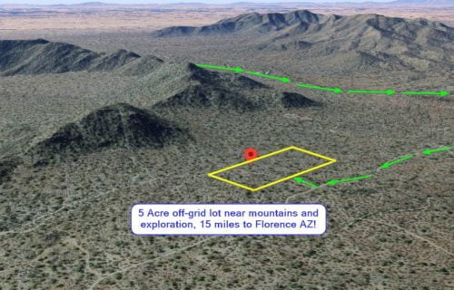 Florence, AZ – 5 Acre Off-Grid Rural Retreat, Near Mountains and Indian Petroglyphs, Great for Camping, Off-Roading, 55 mi. to Phoenix!