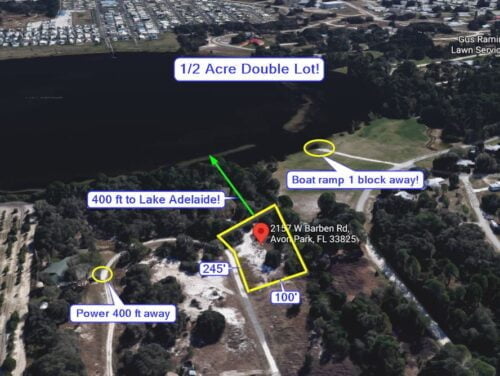 Avon Park, FL - 1/2 Acre Building Lot 400 ft to Lake Adelaide, Power 400 ft Away, 1 hr 15 min Drive to Orlando, Lakes and Recreation All Around!