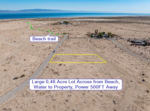 CALIFORNIA - Salton City Large 0.47 Acre Lot Across from Beach, Water to Property, Power 500 ft Away, HOA $175/yr Grants Pool & Clubhouse Access, RV Hookups!