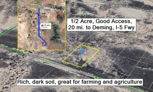 DEMING, NEW MEXICO - 0.5 Acres, Lot# 27: Great Access 1.9 mi from Hwy, 20 mi to Interstate 5 and City of Deming; Dark, Rich Soil Great for Homesteading
